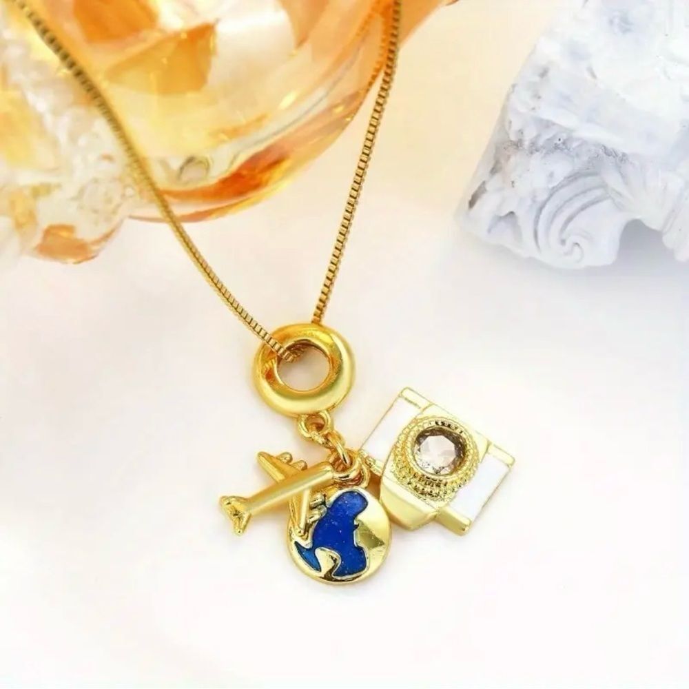 Gold Plated Travel Around The World Pendant Necklace